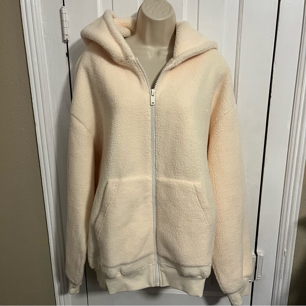 Nap Loungewear Sherpa Full Zip Hoodie Cream Small V1